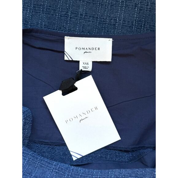 NWT Pomander Place Textured Windowpane Denim Cassie Mini Cotton Dress Blue XXS - Picture 6 of 9